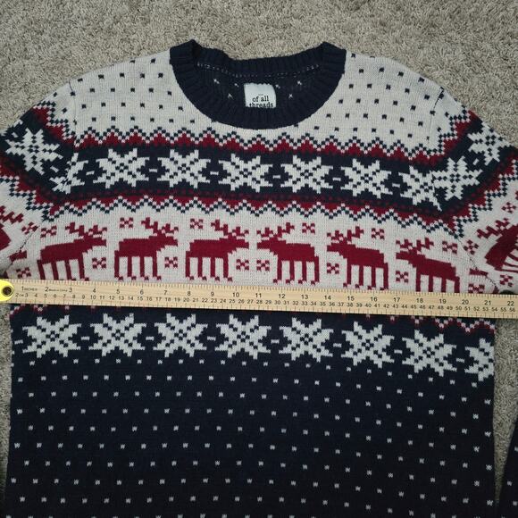 Men's Wool Blend Fair Isle Reindeer Sweater L Navy Cozy Layers Holiday Christmas - Picture 3 of 8